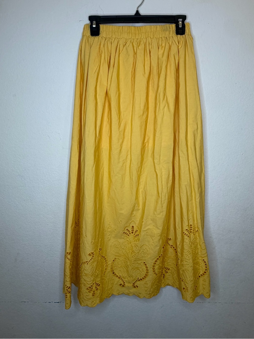 Moon River Yellow Embroidered Maxi Skirt